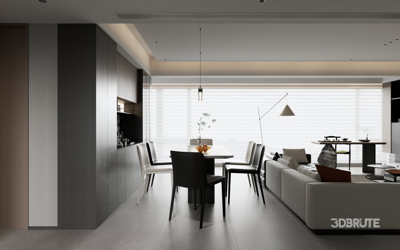 Modern living room and dining room interior scene Image 4