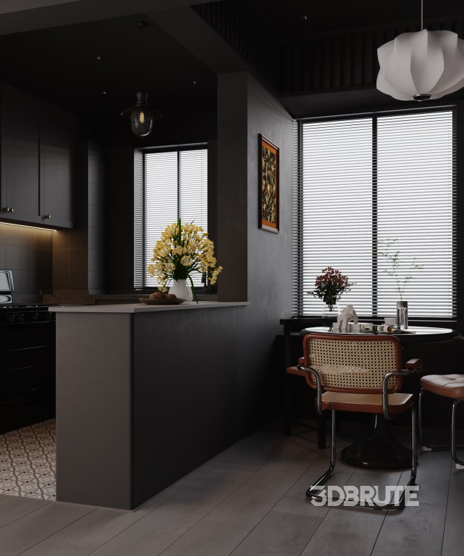 Dark living room and dining room Image 4