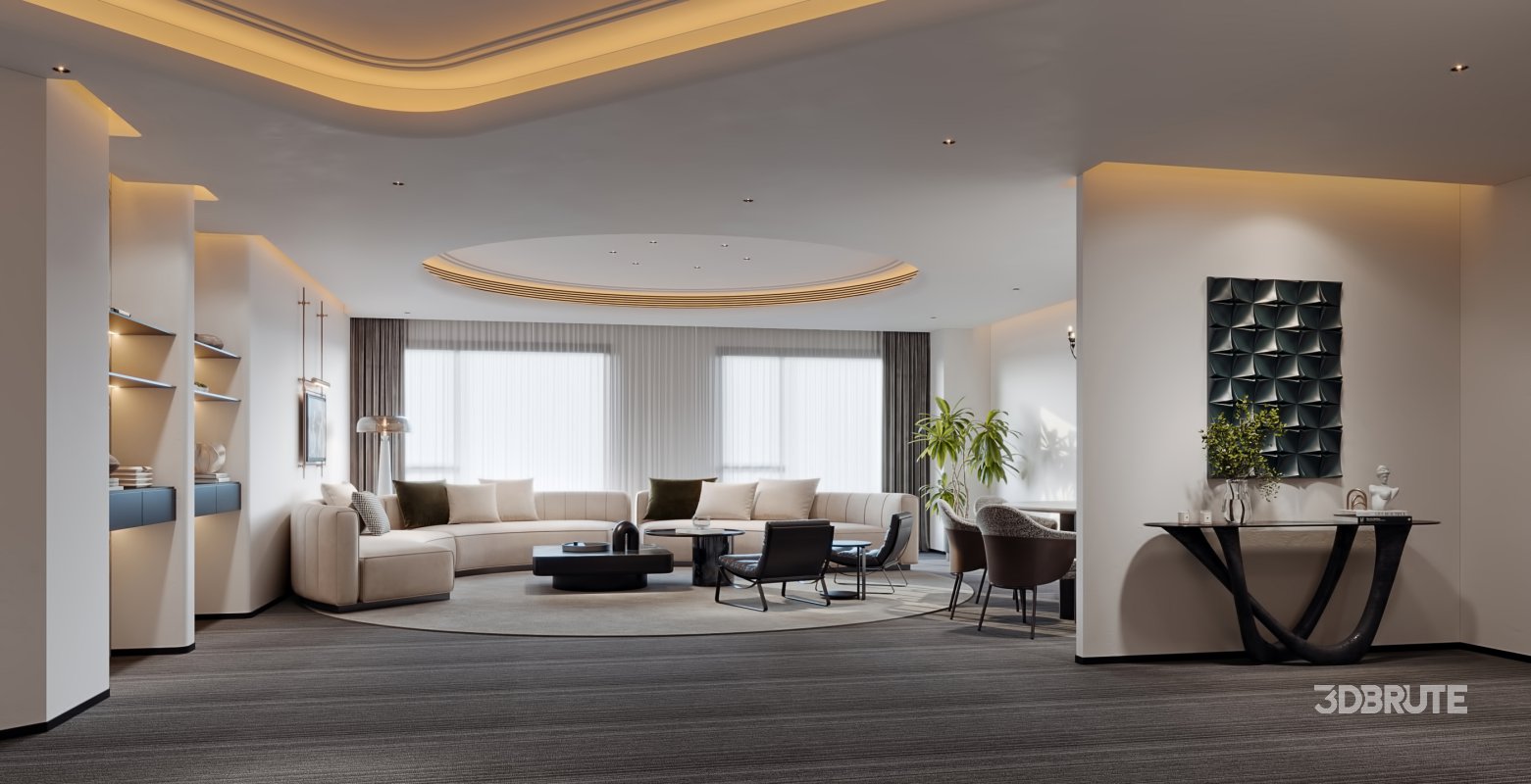 Modern living room and dining room tea room interior scene Image 3