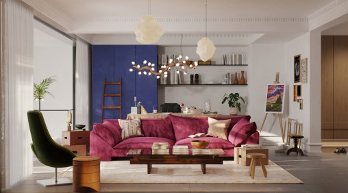 Luxurious living room and dining room
