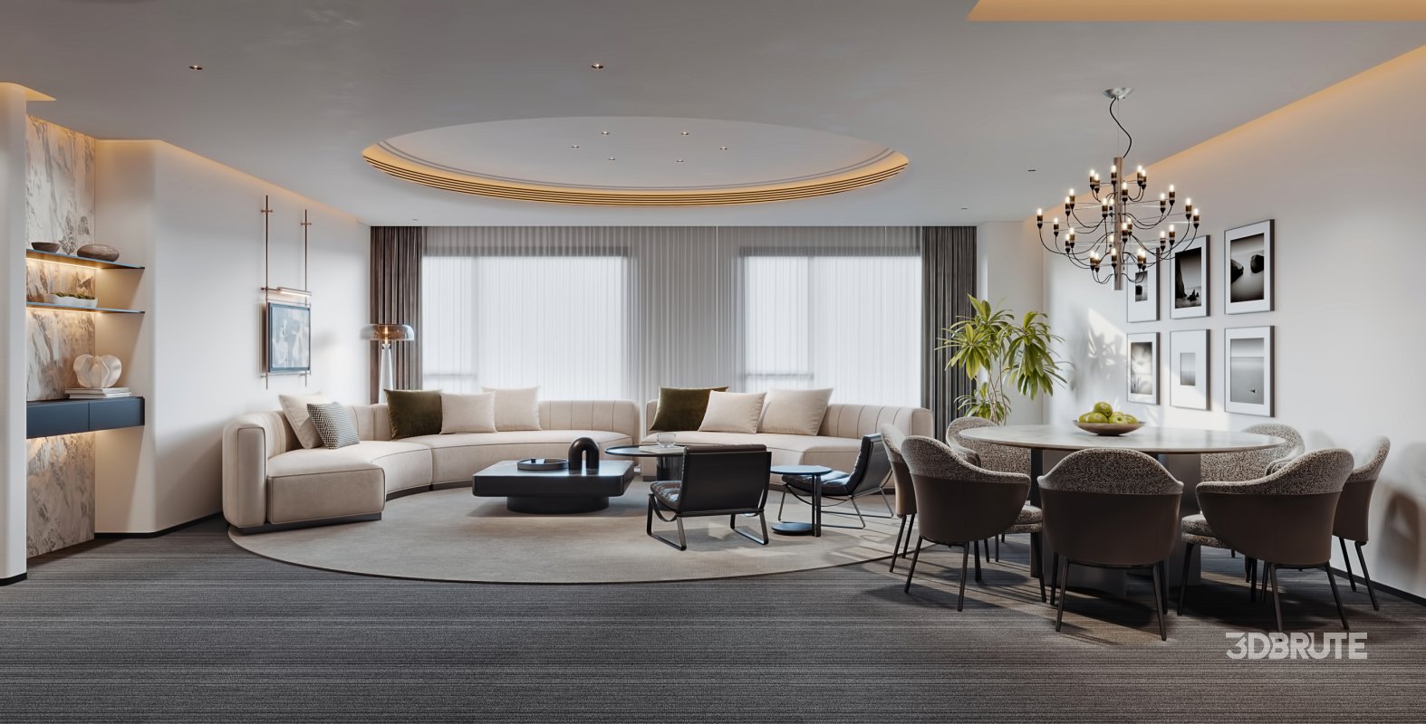 Modern living room and dining room tea room interior scene Image 1