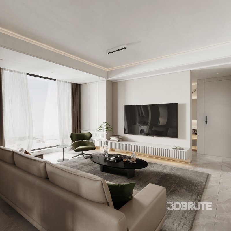 Modern living room and dining room interior scene Image 4