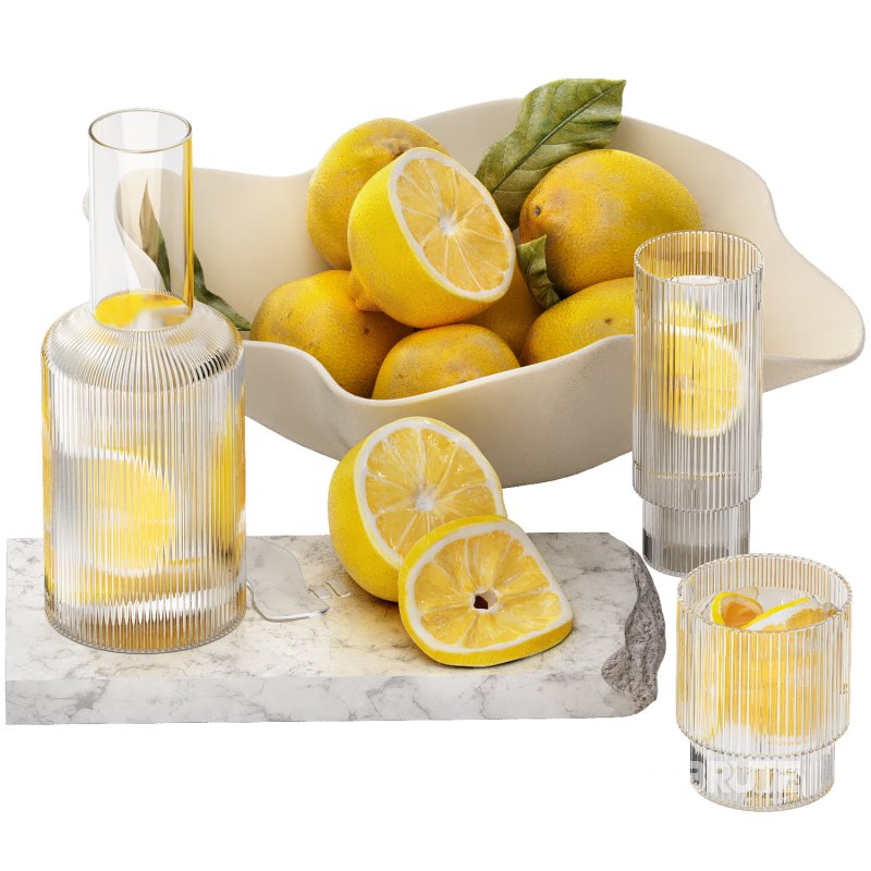 decoration set with ripple water carafe with bowl of lemons Image 3