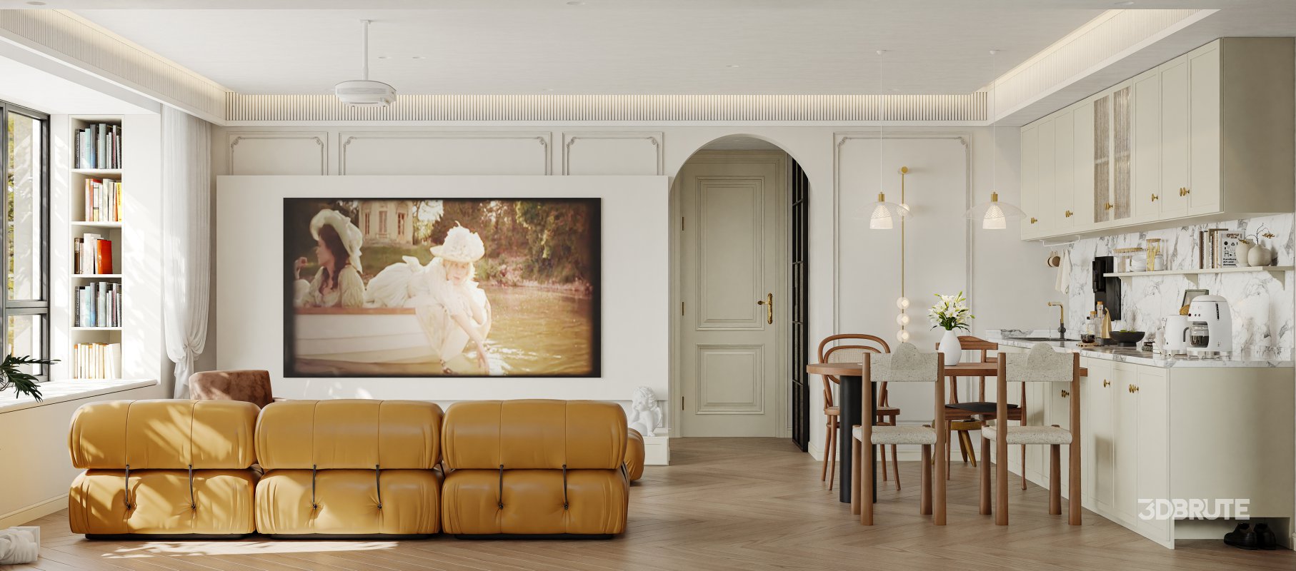 Modern living room and dining room interior scene Image 2