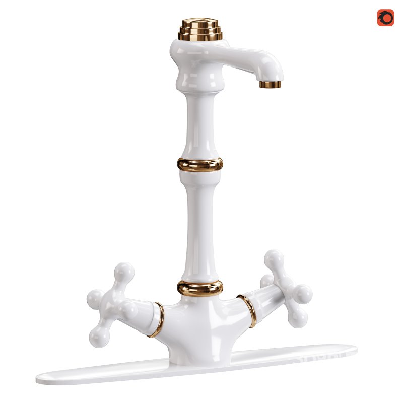 Kitchen Faucet Vintage White Cross 2 Handles Single Hole Image 1