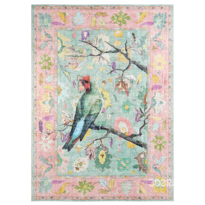 Apollo Botanical Birds Ushak Tropical Green Multi Color Rug Image 1