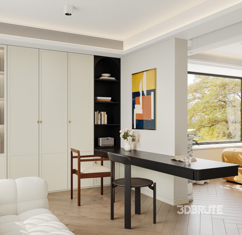 Modern living room and dining room interior scene Image 4