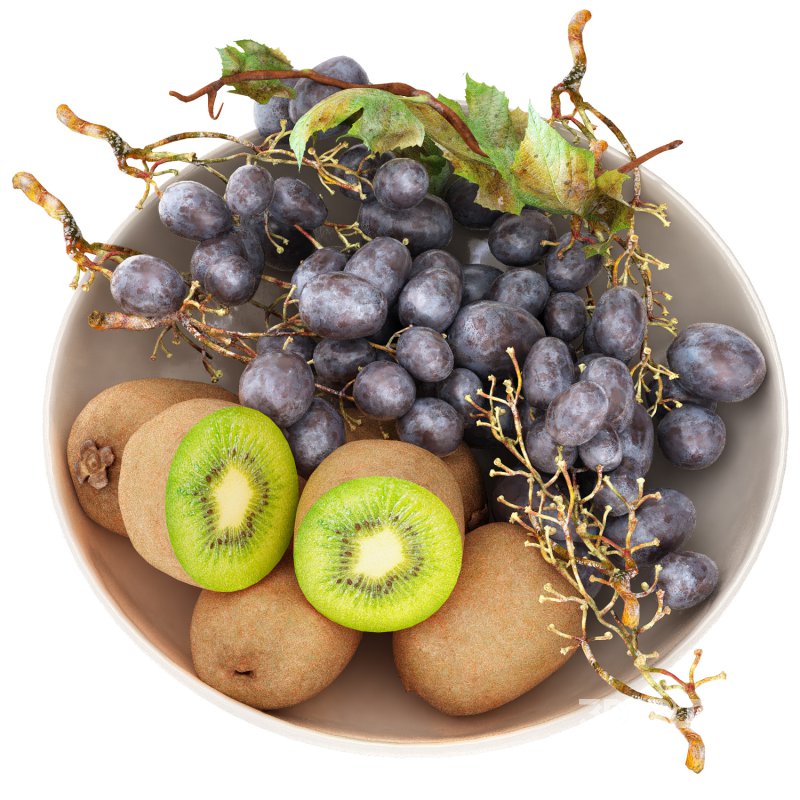bowl of black grapes and kiwi fruit Image 1