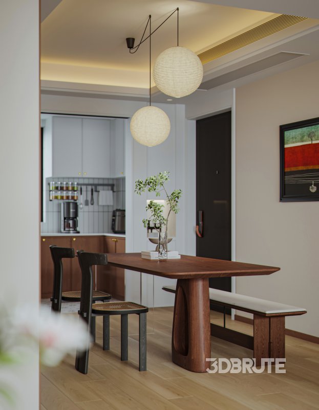 Modern living room and dining room interior scene Image 3
