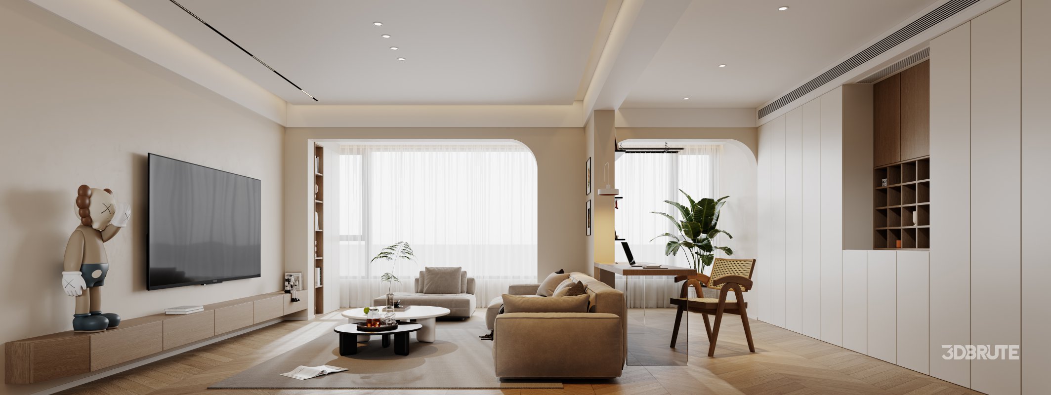 Modern living room and dining room interior scene Image 1