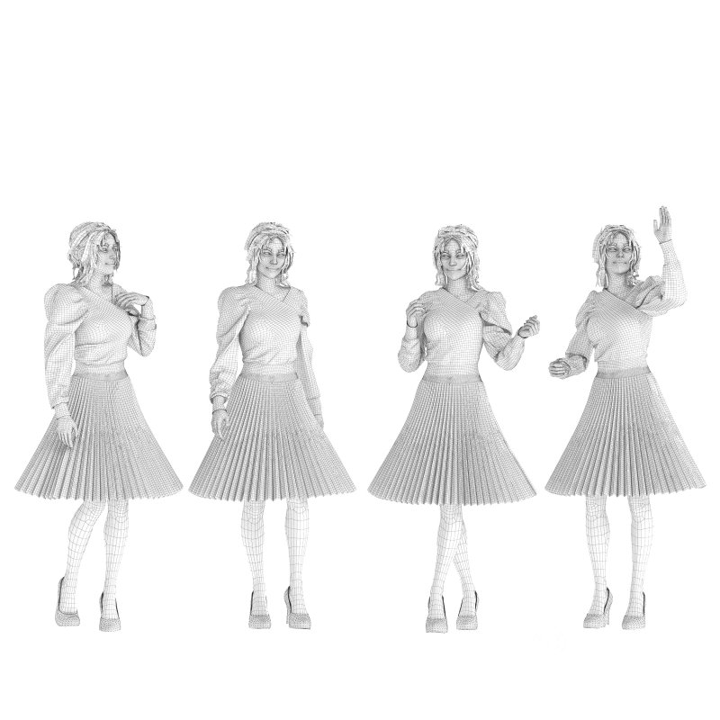 woman_pleated skirt_ blouse 04 poses Image 3