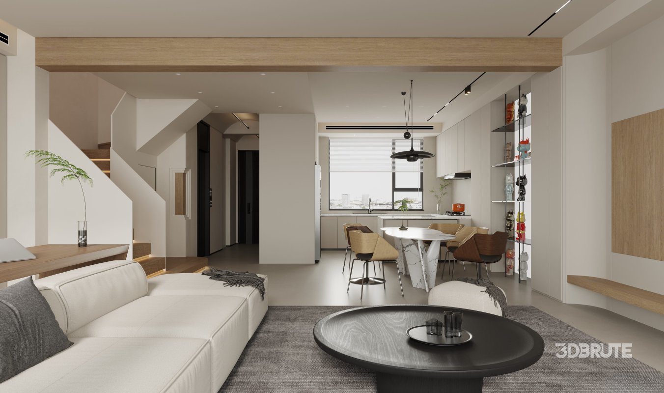 Modern living room and dining room interior scene Image 4