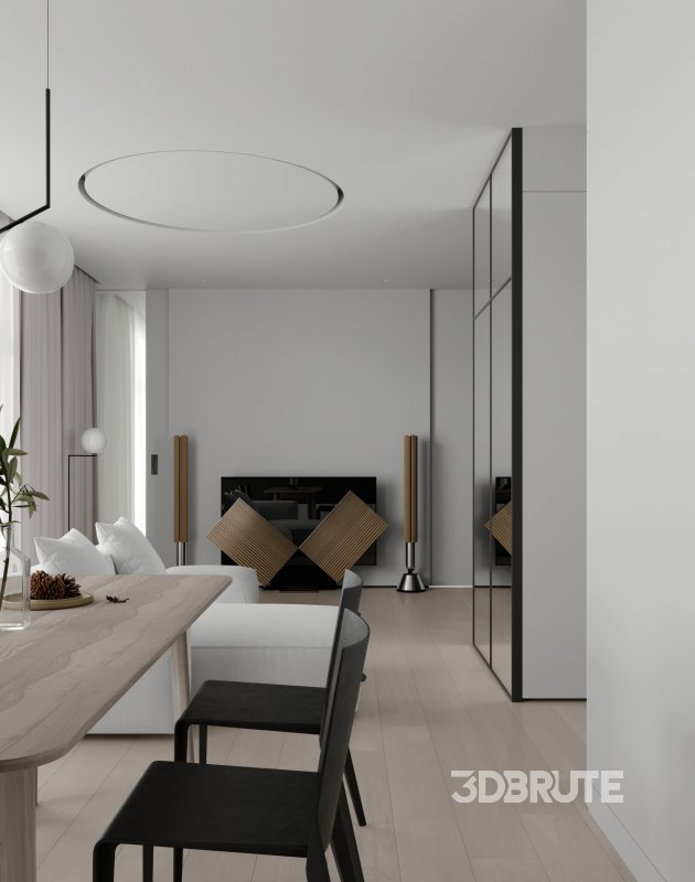 Modern living room and dining room interior scene Image 4