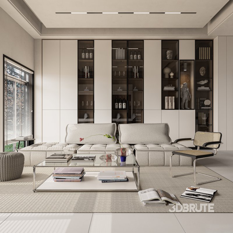 Modern living room and dining room interior scene Image 4