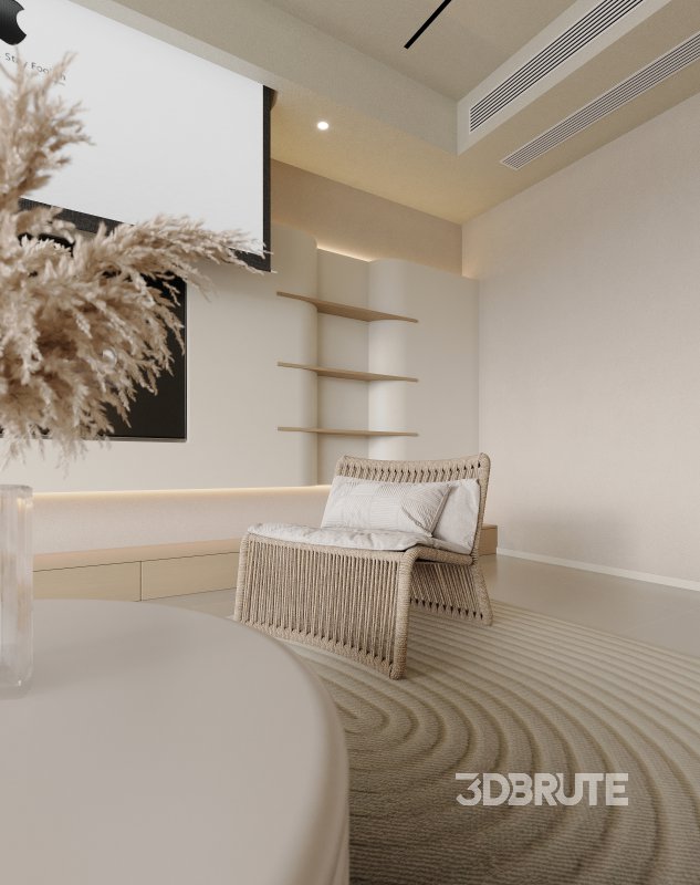 Modern living room and dining room bedroom interior scene Image 9