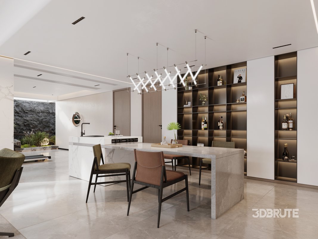 Modern living room and dining room interior scene Image 1