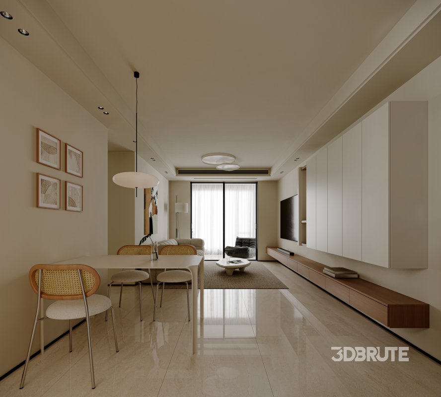 Modern living room and dining room interior scene Image 4