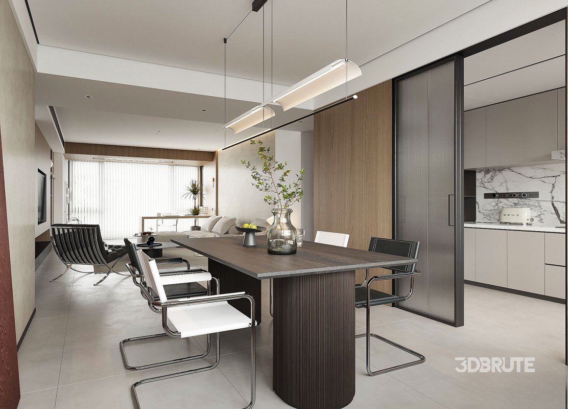 Modern living room and dining room interior scene Image 5