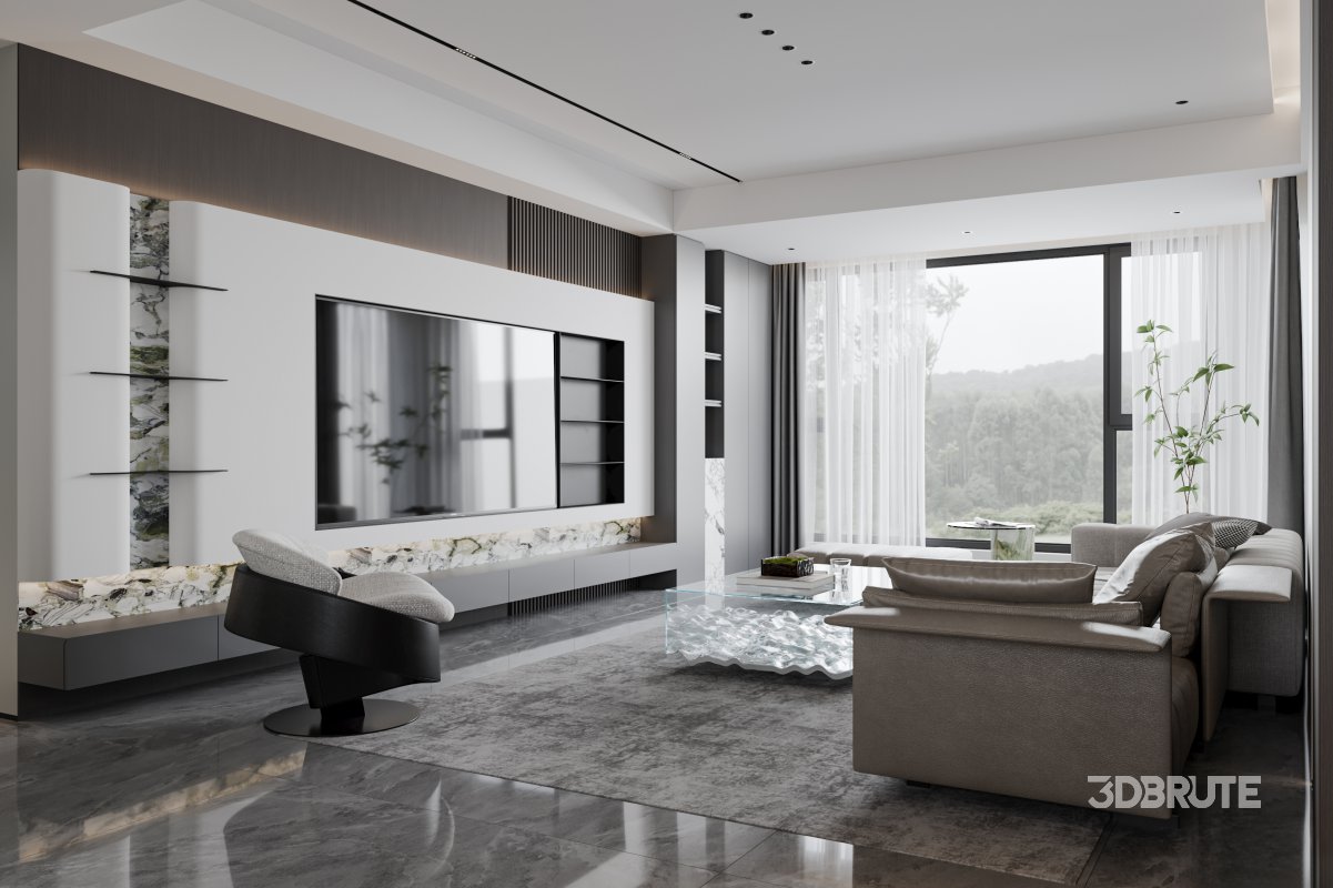 Modern living room and dining room interior scene Image 2