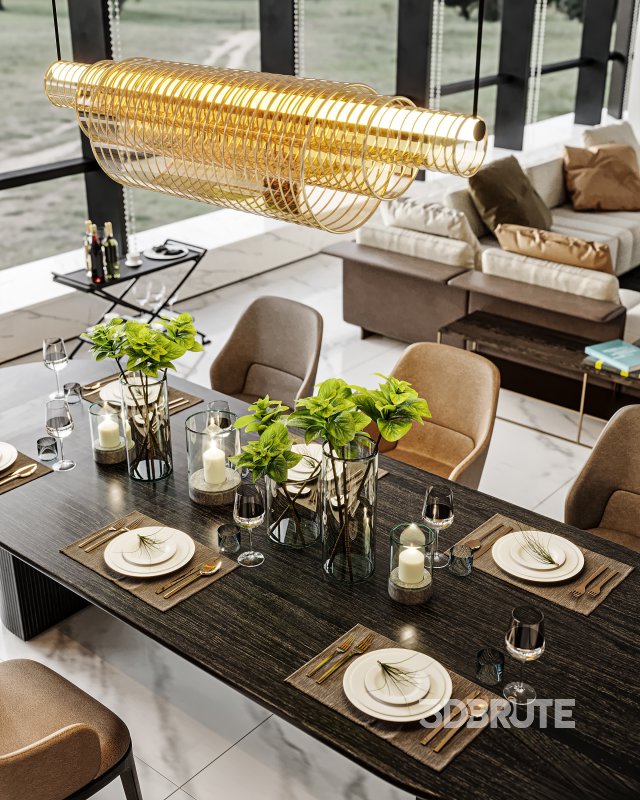 Modern living room and dining room interior scene Image 3