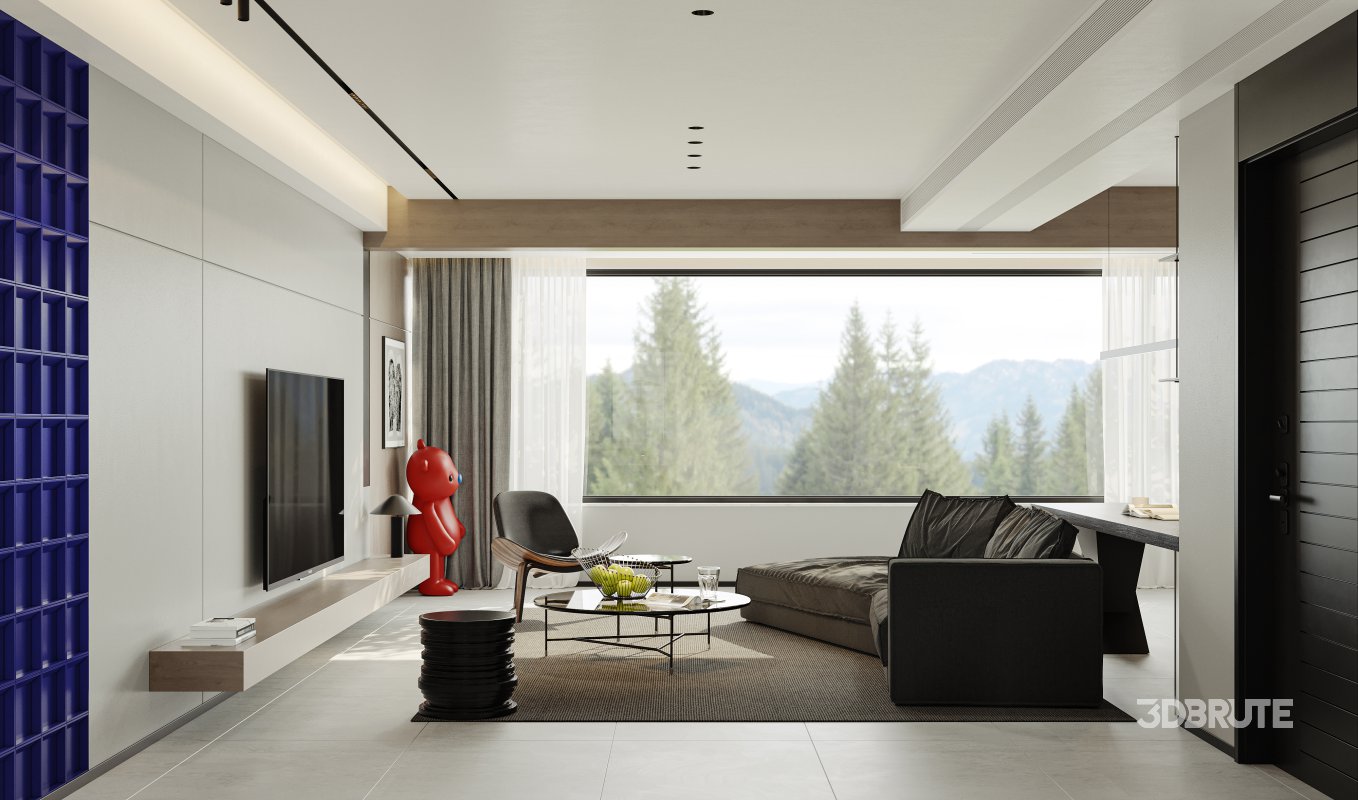 Modern living room and dining room interior scene Image 4