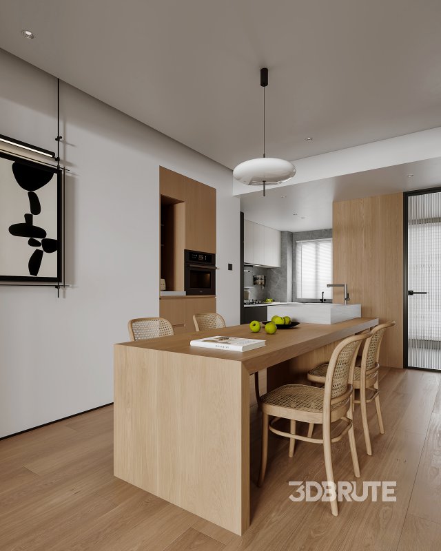 Modern living room and dining room office room interior scene Image 7