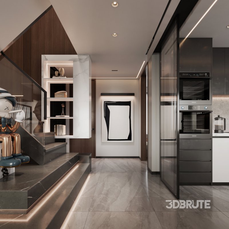 Modern living room and dining room interior scene Image 2