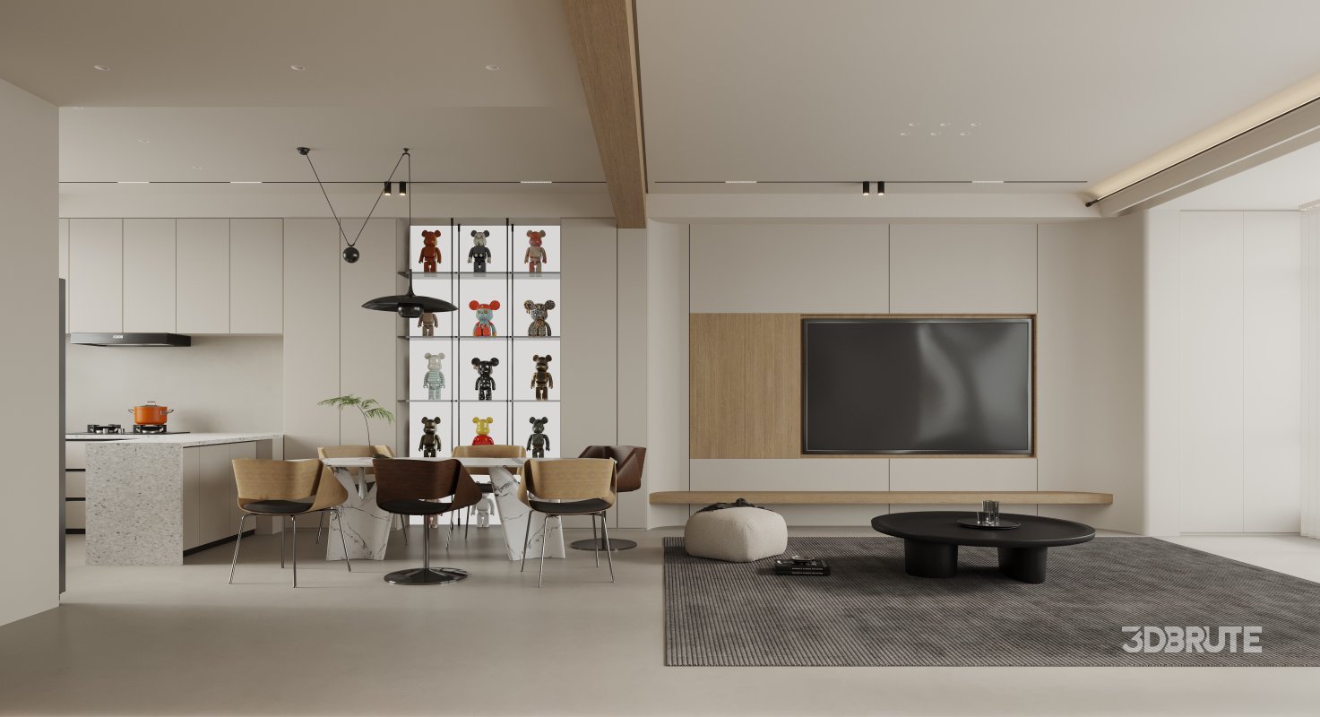 Modern living room and dining room interior scene Image 1