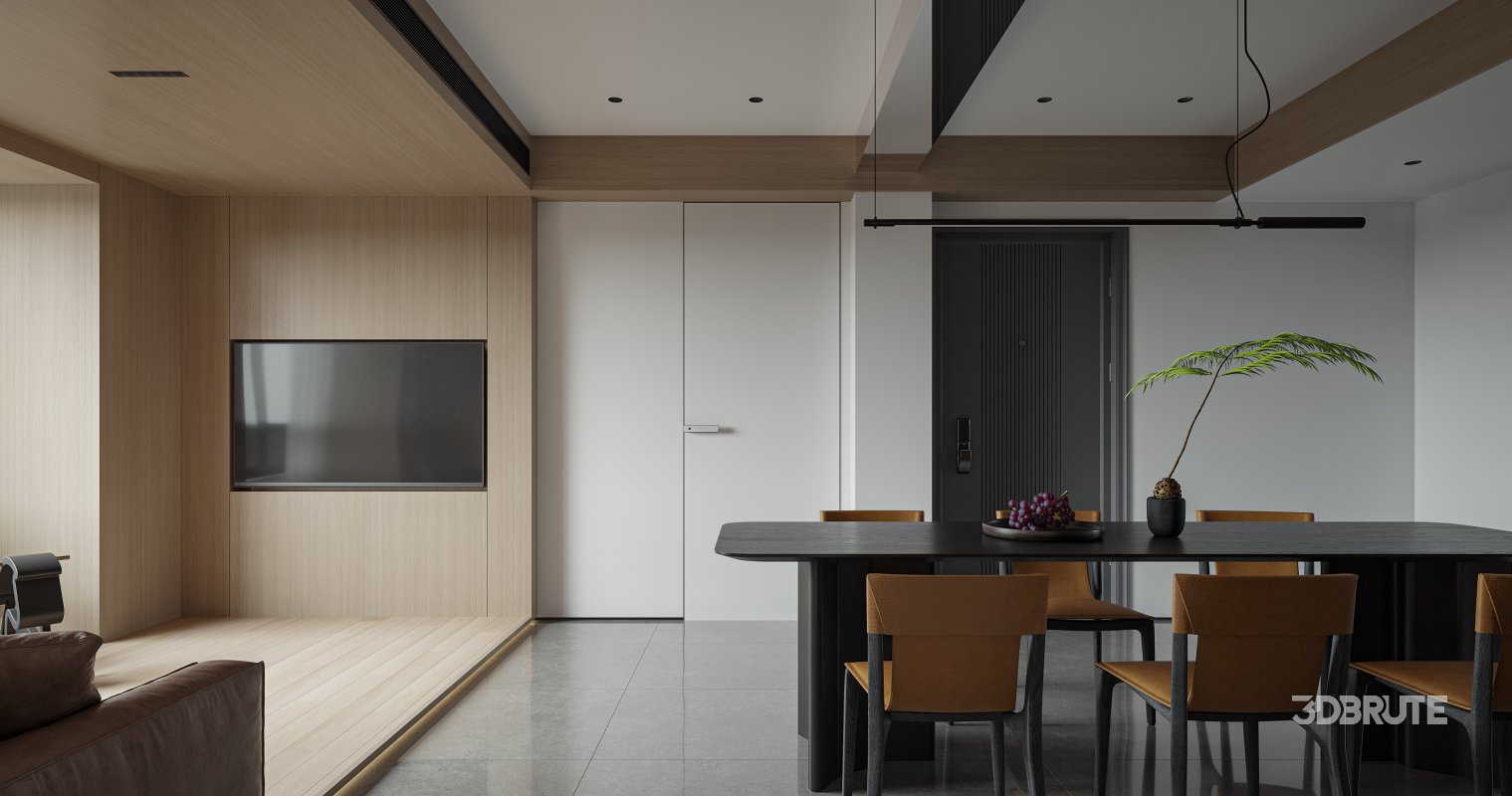 Modern living room and dining room interior scene Image 7