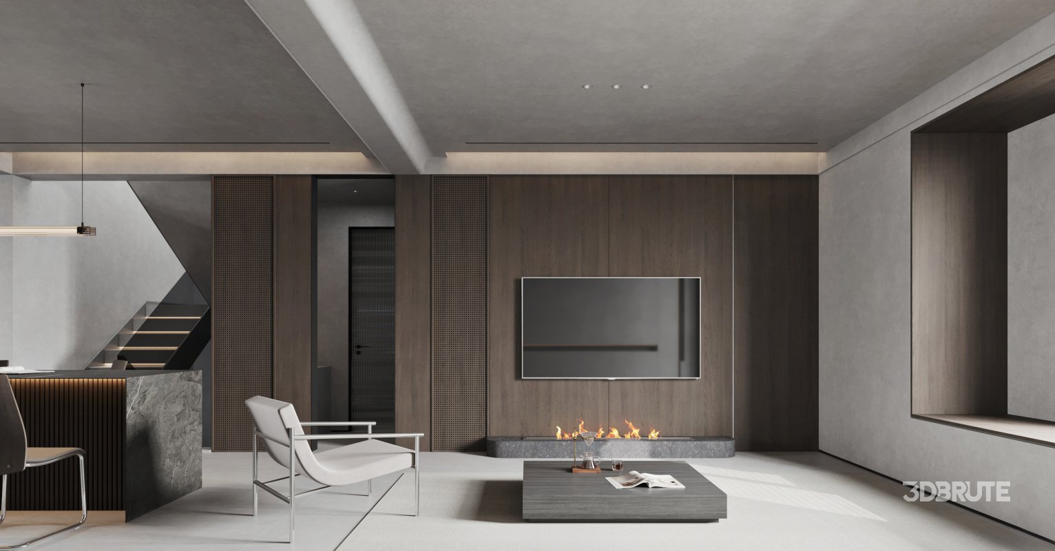 Modern living room and dining room interior scene Image 1