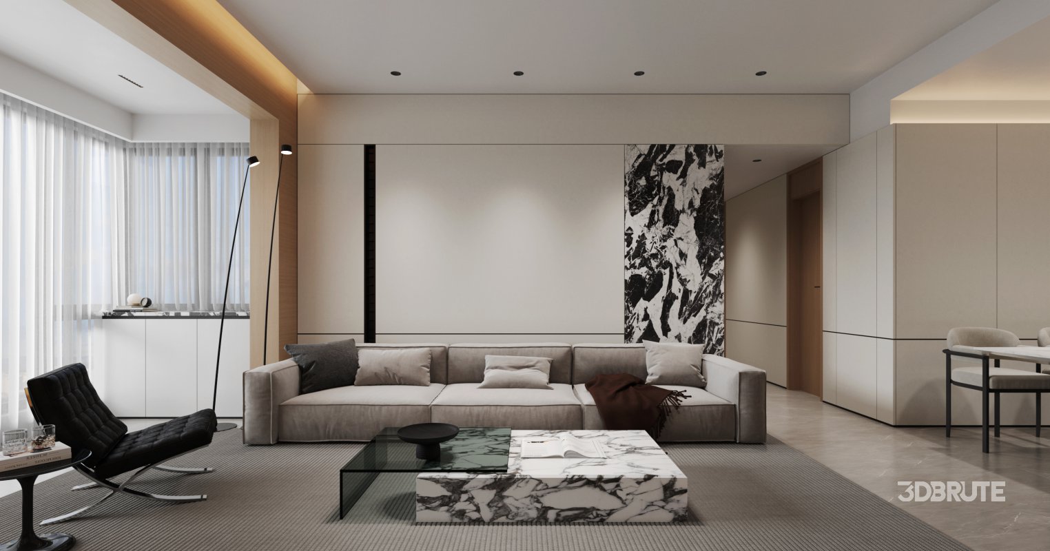 Modern living room and dining room interior scene Image 2