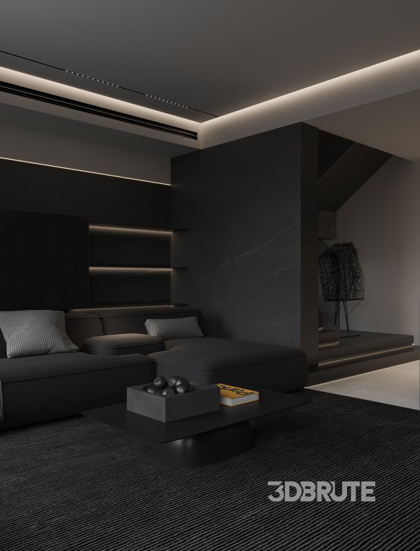 Modern living room and dining room interior scene Image 2