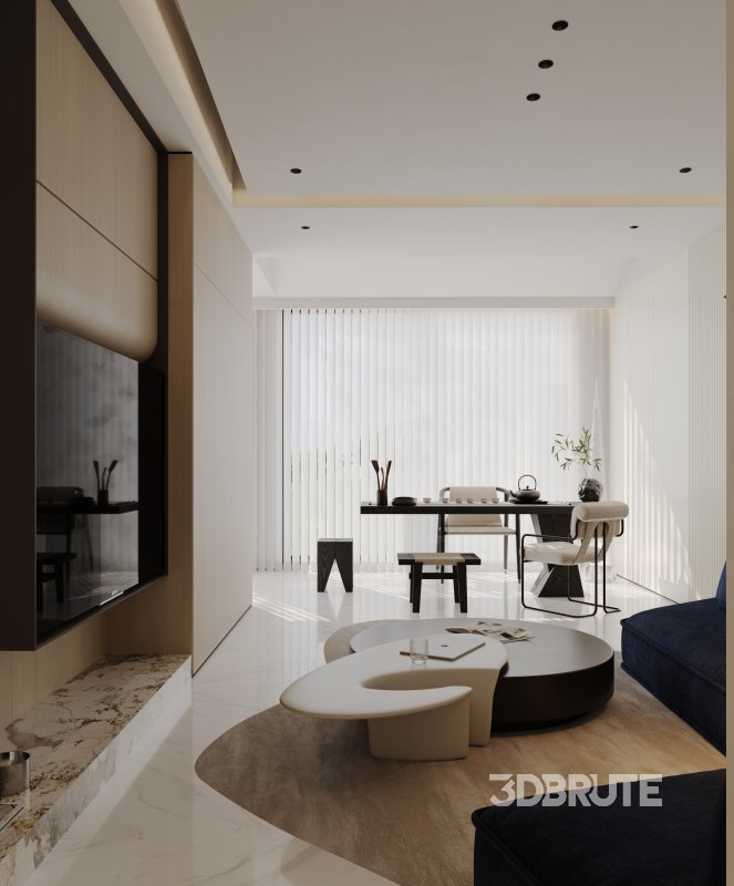 Modern living room and dining room interior scene Image 6