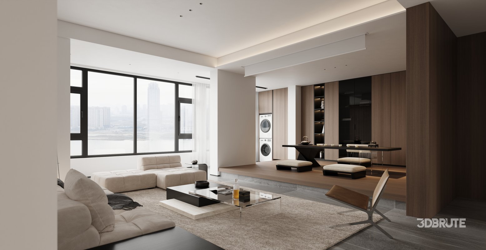 Modern living room and dining room kitchen interior scene Image 8