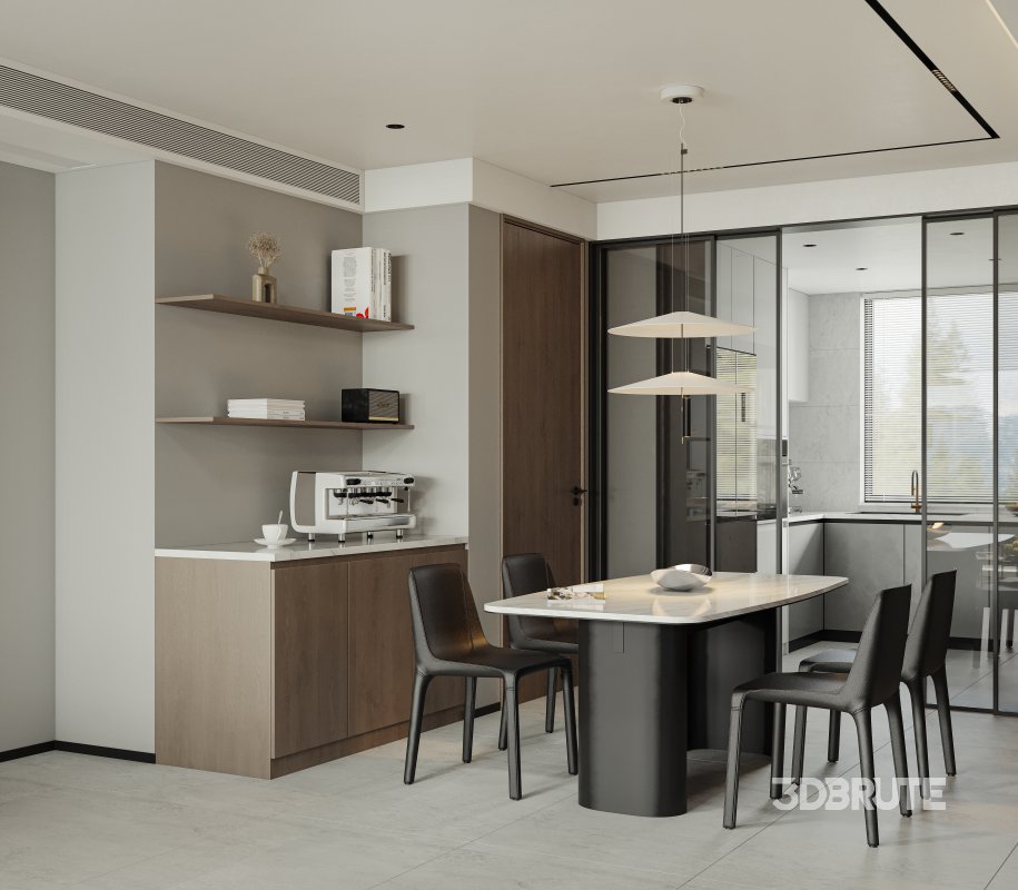 Modern living room and dining room interior scene Image 7