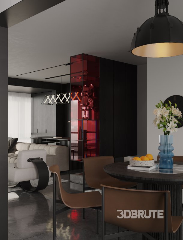 Modern living room and dining room interior scene Image 6