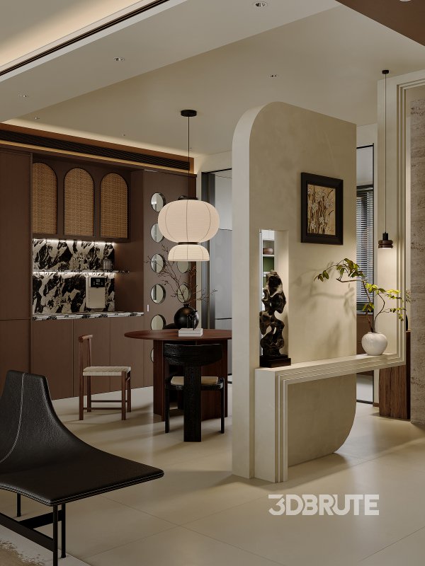 Modern living room and dining room interior scene Image 6