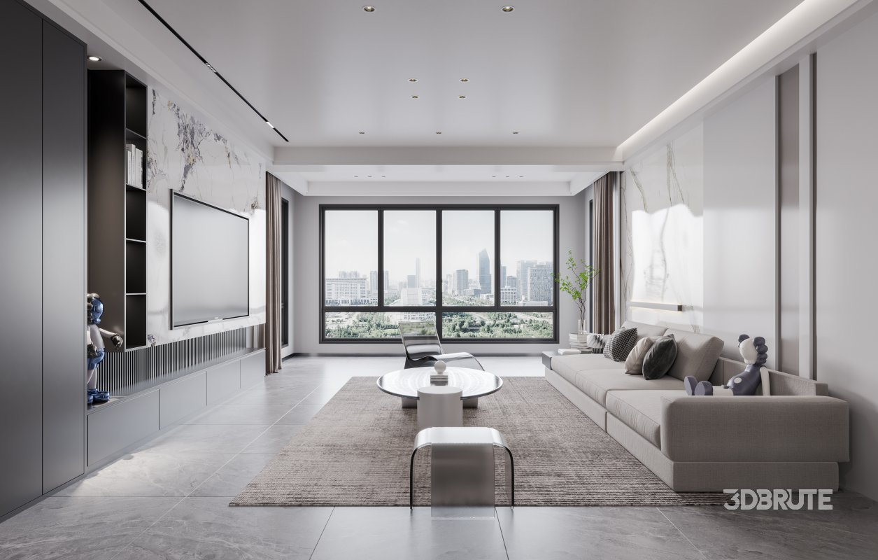 Modern living room and dining room interior scene Image 1