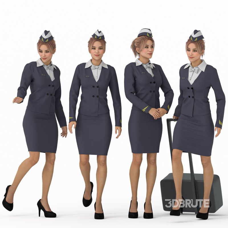 Stewardess Woman in 04 Poses Image 3