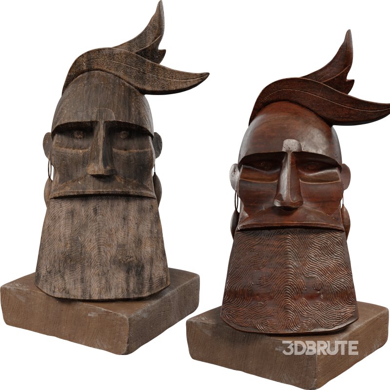 Wooden Viking Warrior Bust Mythical Image 2
