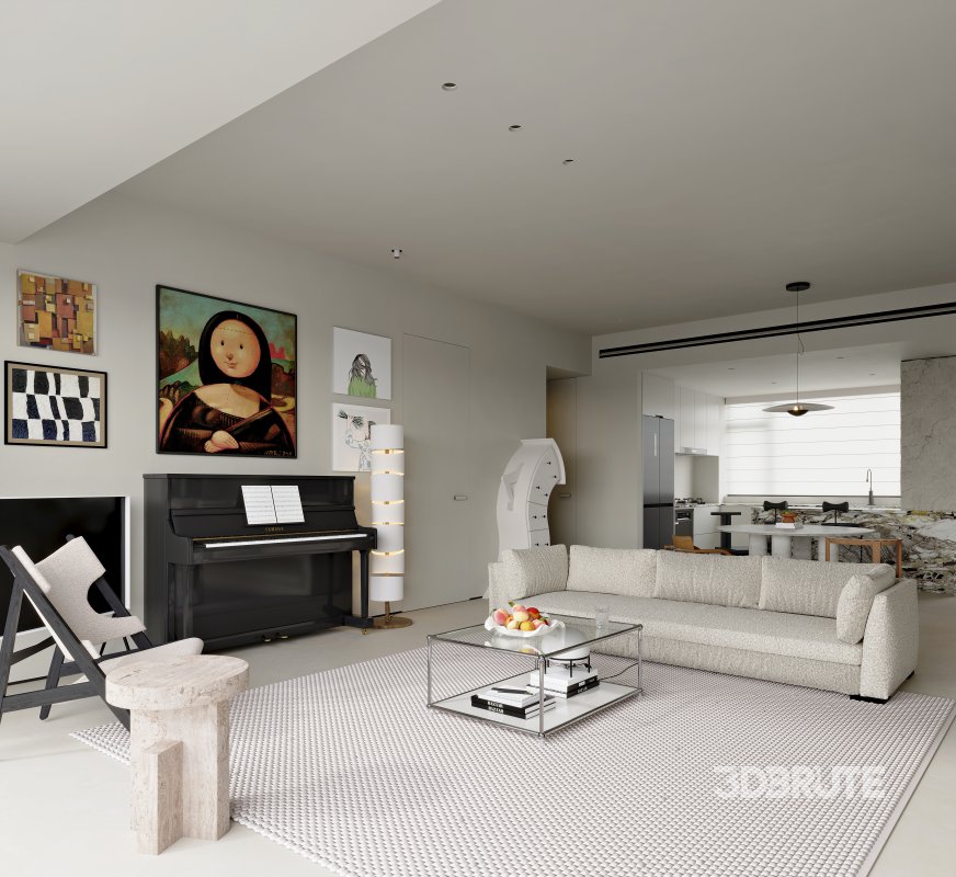 Modern living room and dining room interior scene Image 11