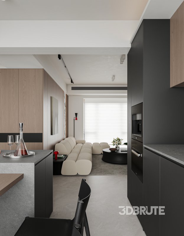 Modern living room and dining room interior scene Image 2