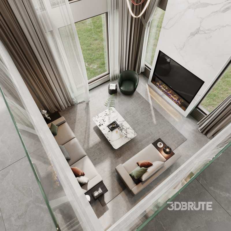 Modern living room and dining room interior scene Image 7