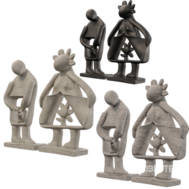 Stone Whimsical Couple Sculpture Set Image 5