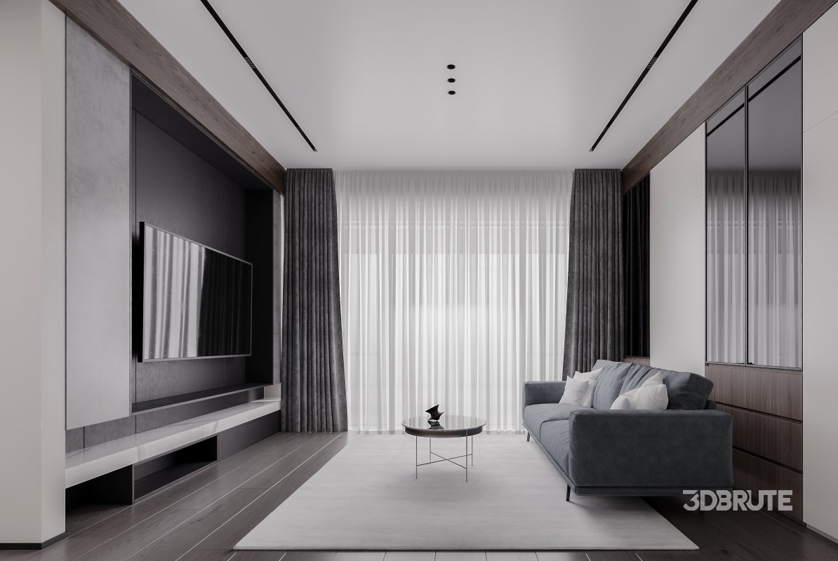 Modern living room and dining room interior scene Image 2