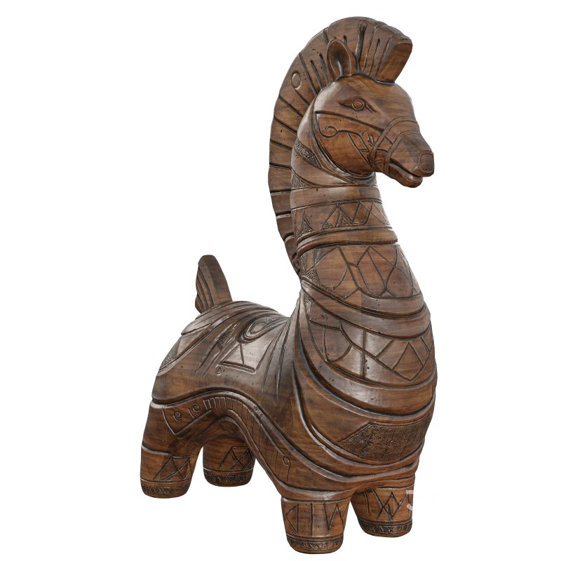 Wooden Stylized Horse Statue Image 1