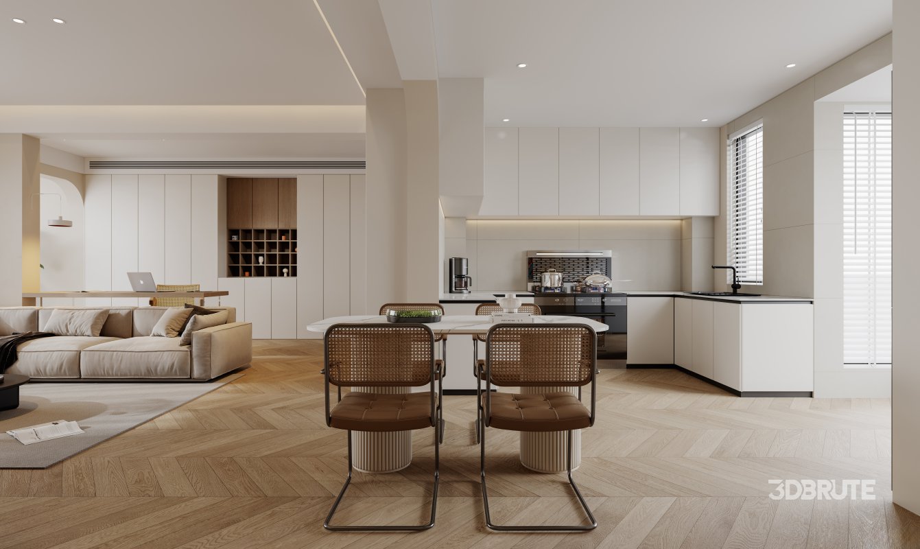 Modern living room and dining room interior scene Image 5