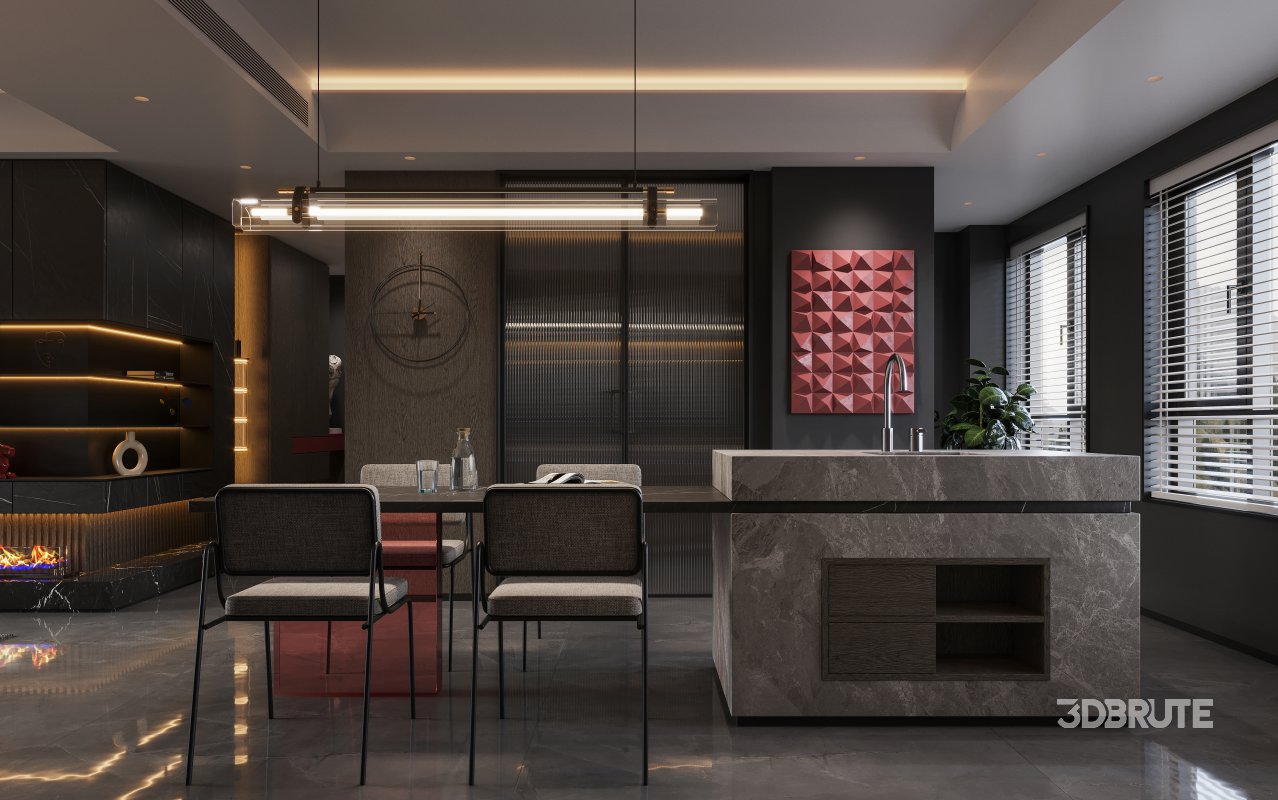 Modern living room and dining room interior scene Image 8