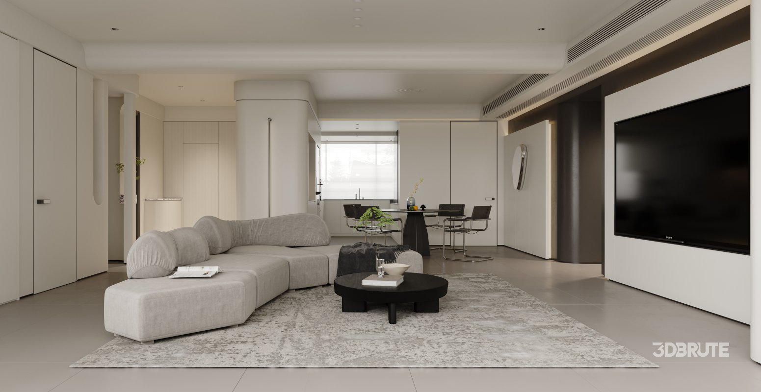 Modern living room and dining room interior scene Image 6