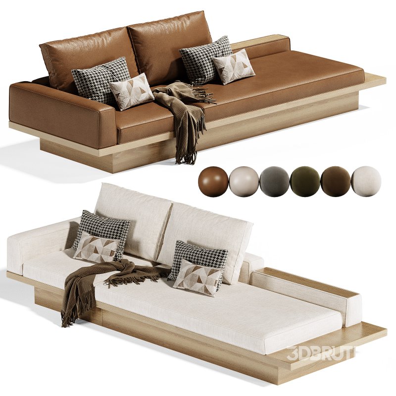 Beige Solid Wood Sofa Image 3